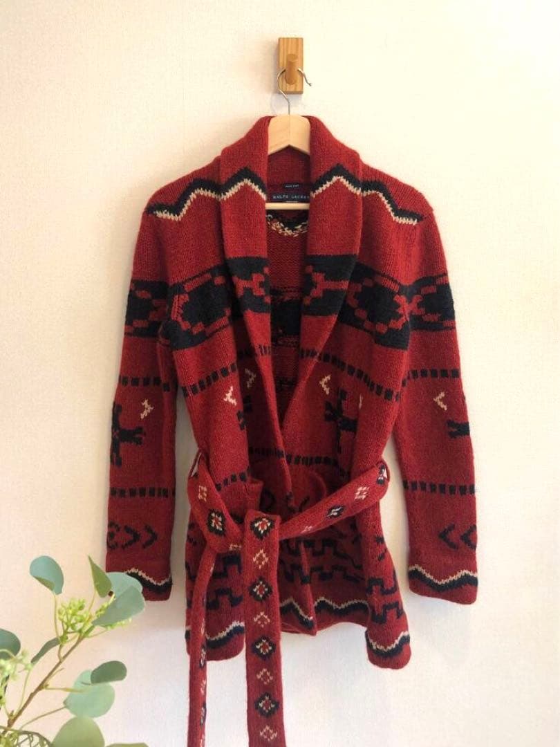 90年代ラルフローレンRalph Lauren ハンドニットショールカラー男女