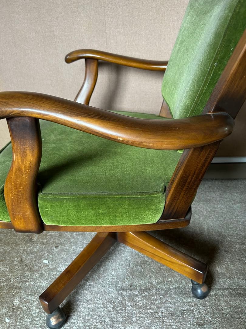 緑色 ベロア 回転椅子 キャスター付き
