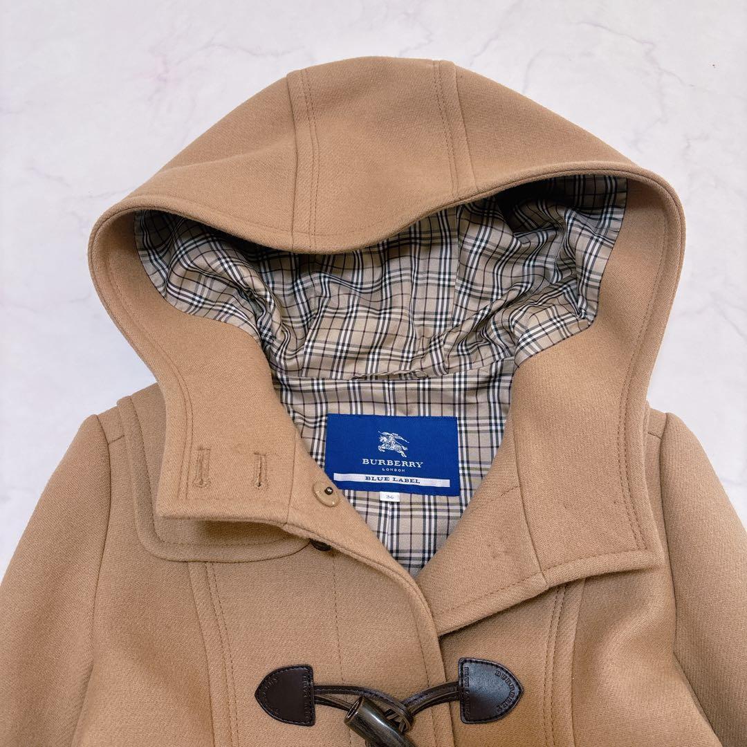 人気☆バーバリー フーデッド ダッフルコート ノバチェック キャメル 36