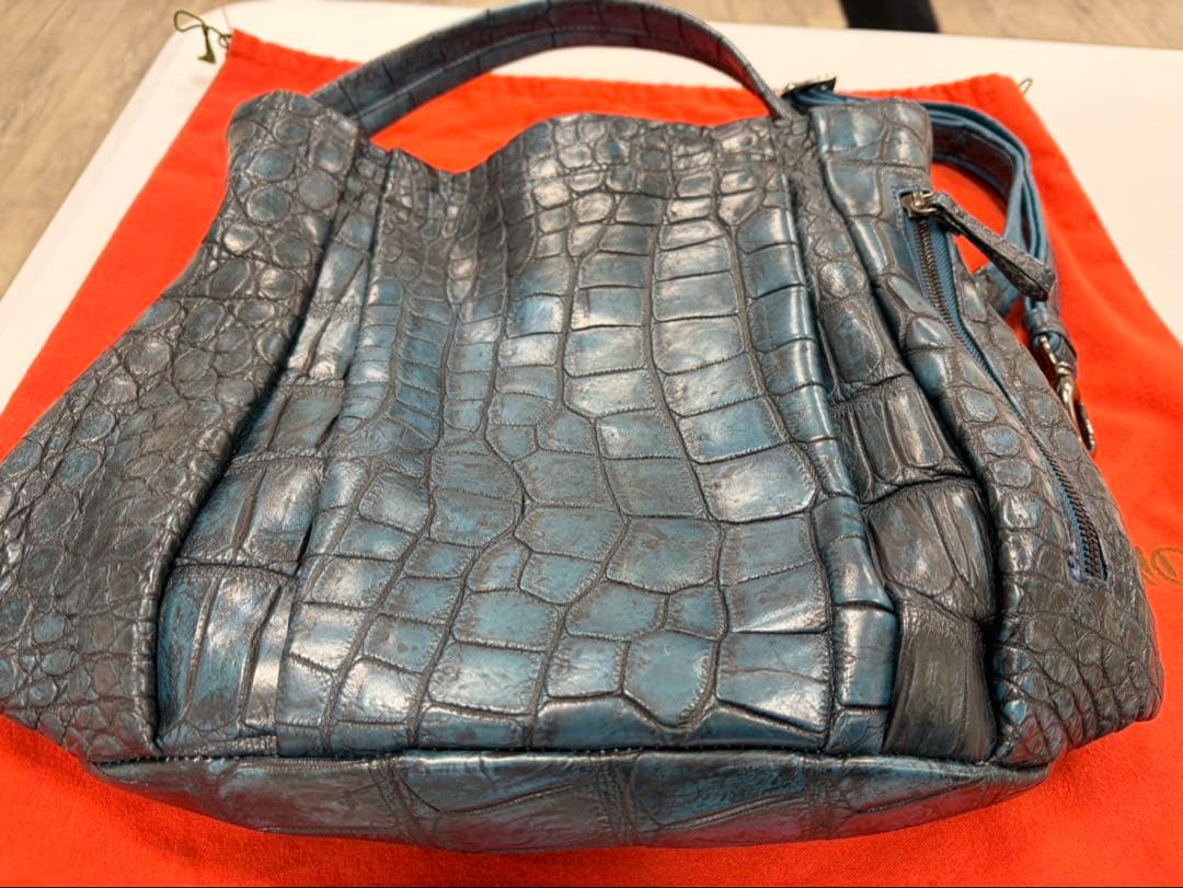 S*中様 Pear クロコダイル風バッグ 青
