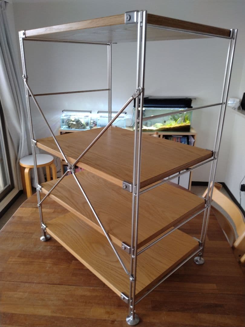 【訳あり美品】MUJI無印良品 ステンレスユニットシェルフ小56cmオーク材4段