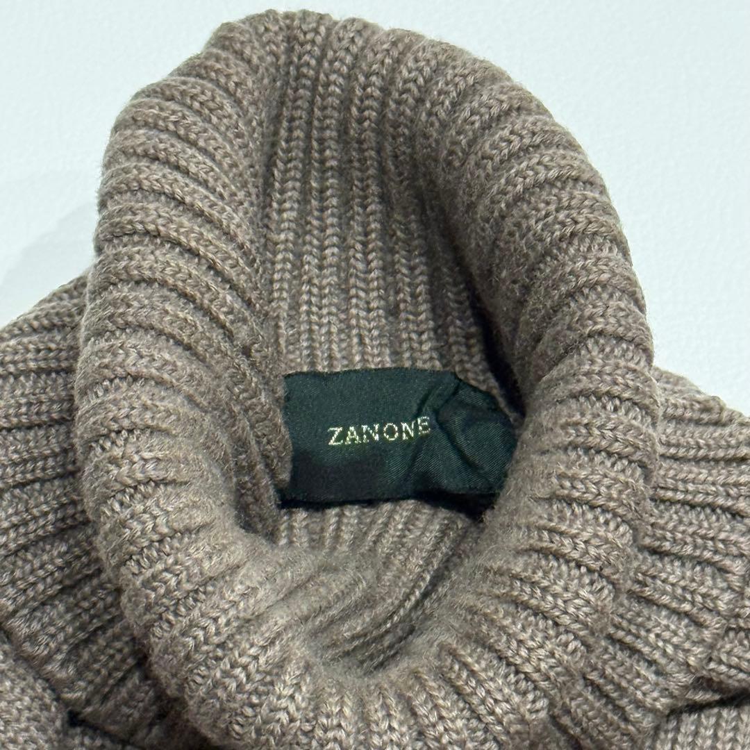 極美品 ザノーネ タートルネックニット 5ゲージ ブラウン 46