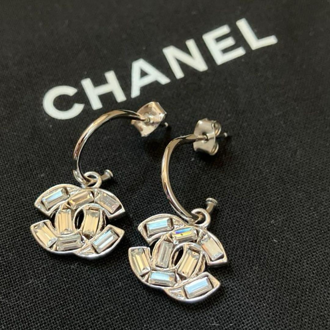 01P CHANEL シャネル CCマーク ラインストーン クリア×シルバー