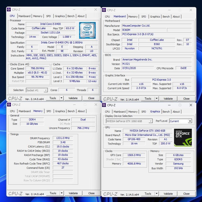 ゲーミングPC　i5-8400 GTX-1060　自作マシーン