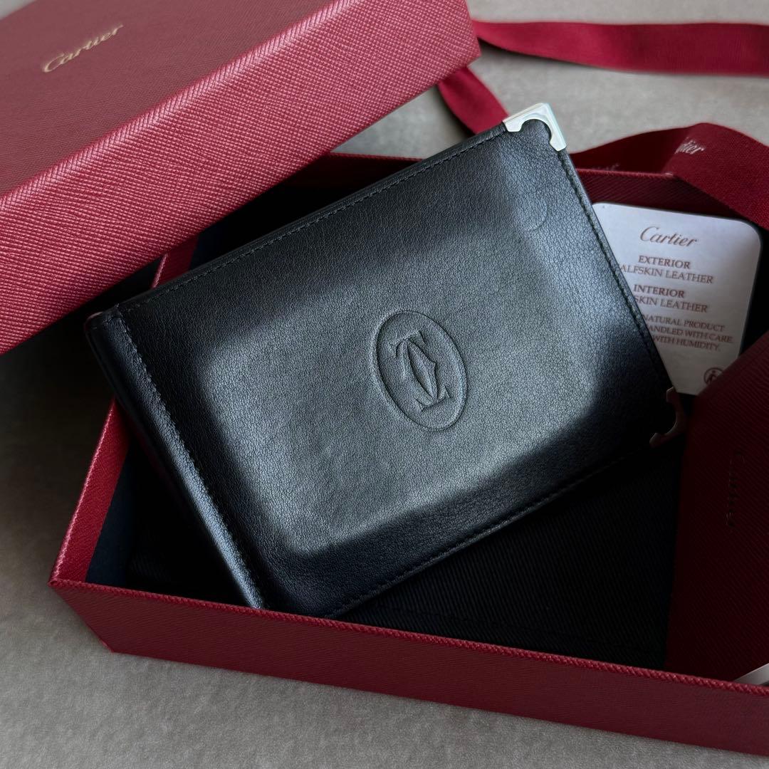 Cartier マストドゥ カーフスキン マネークリップ 二つ折り財布 黒