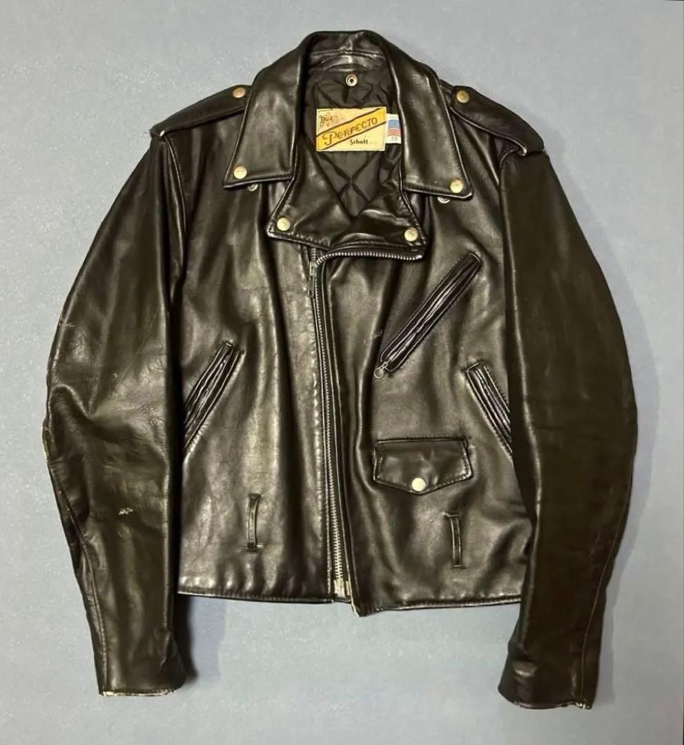 【70s~90s】Schott 618 ダブルライダースジャケット レザー 黒