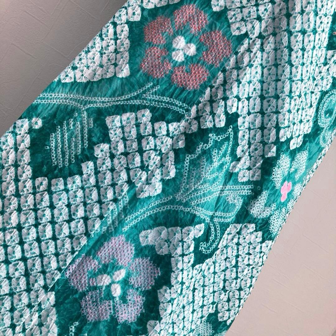 専用なまやつはし様　有松絞り浴衣　蜘蛛絞り　グリーン　花繋ぎ　手縫No.7-12