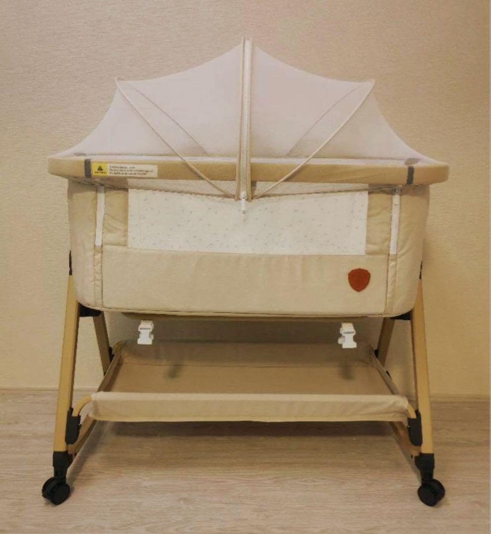 HZDMJ 美品　ベージュ メッシュカバー付き ベビーベッド　2024年購入