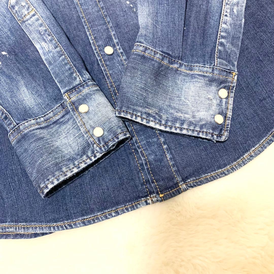 DSQUARED2 24SS デニムシャツ ウエスタンシャツ ダメージ加工 48