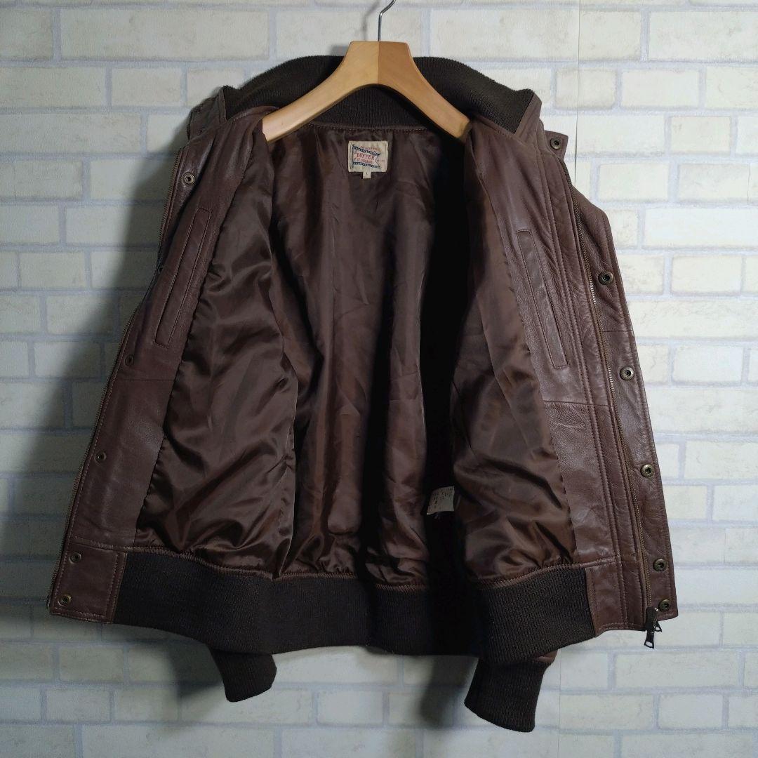 ダファー★柔らか リアルレザー 羊革 レザー ライダース ジャケット 茶 L