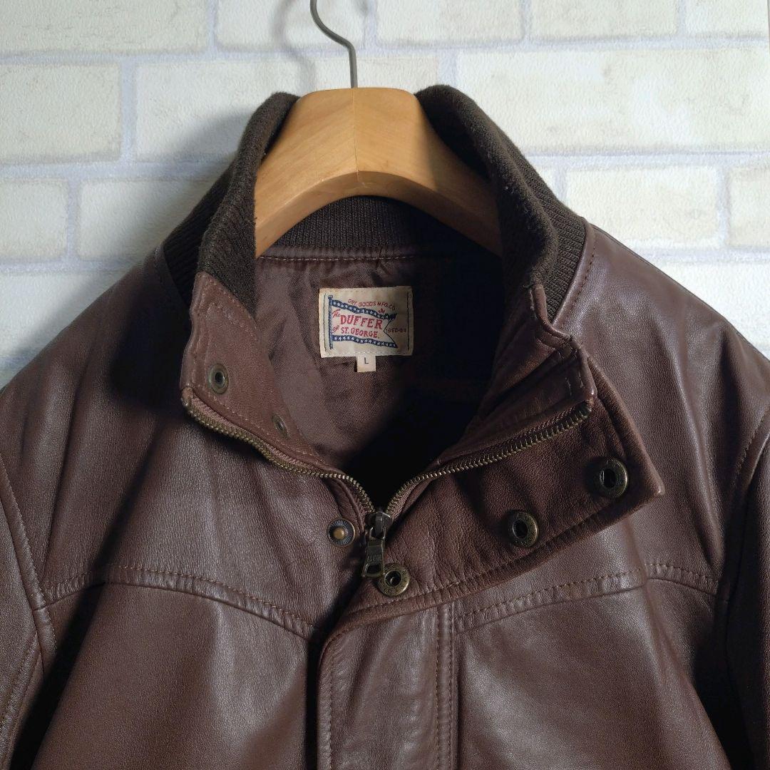 ダファー★柔らか リアルレザー 羊革 レザー ライダース ジャケット 茶 L