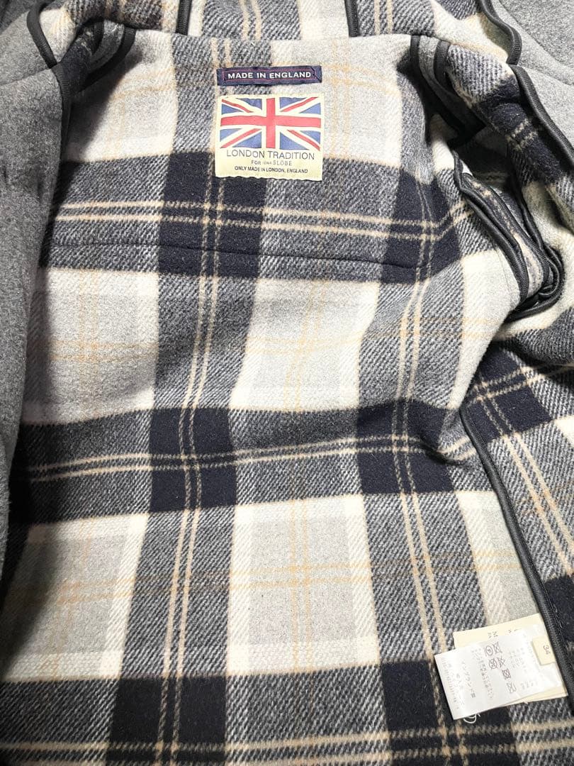 ロンドントラディション スローブイエナ ダッフルコート グレー チェック柄 34