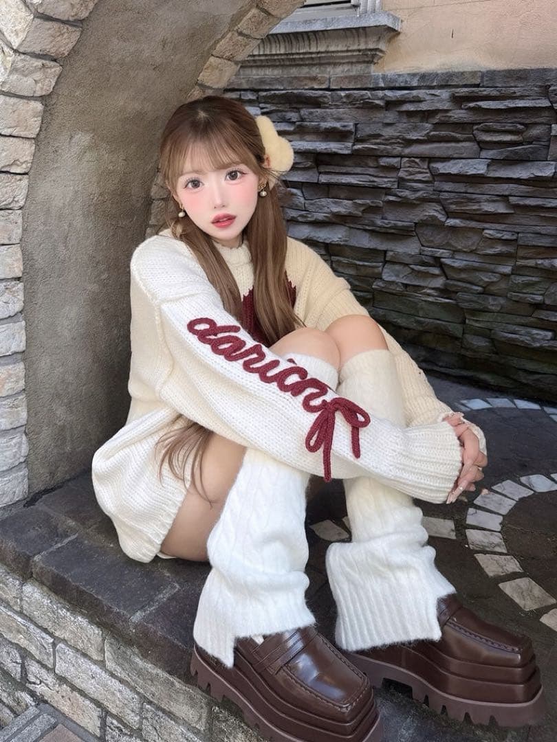 新品タグ付 ダーリッチ ハートロゴローゲージニットチュニック フリー アイボリー