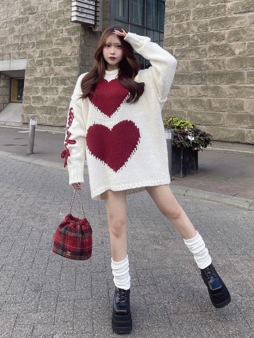 新品タグ付 ダーリッチ ハートロゴローゲージニットチュニック フリー アイボリー