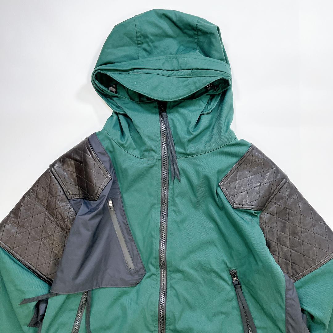 美品 WHIZ LIMITED マウンテンパーカー レザー切り替え 緑×黒 L