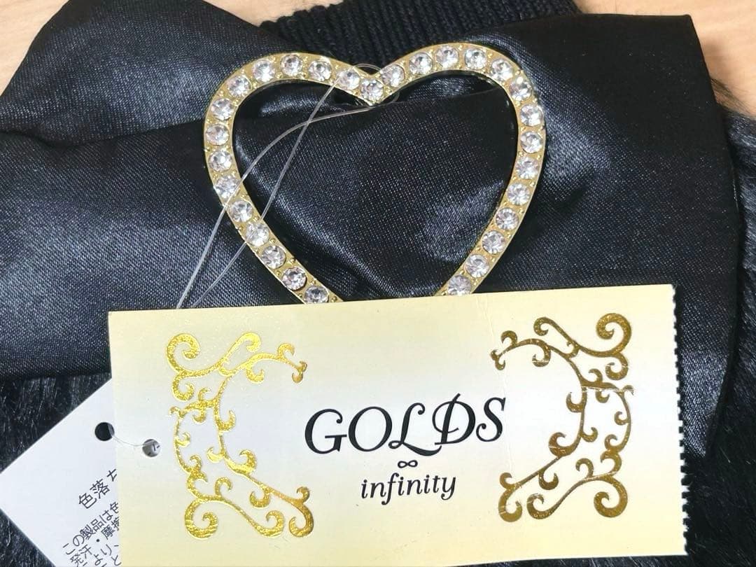 GOLDS♡タグ付き♡ハートバックル♡チェーン♡ファーレッグカバー♡黒×ピンク