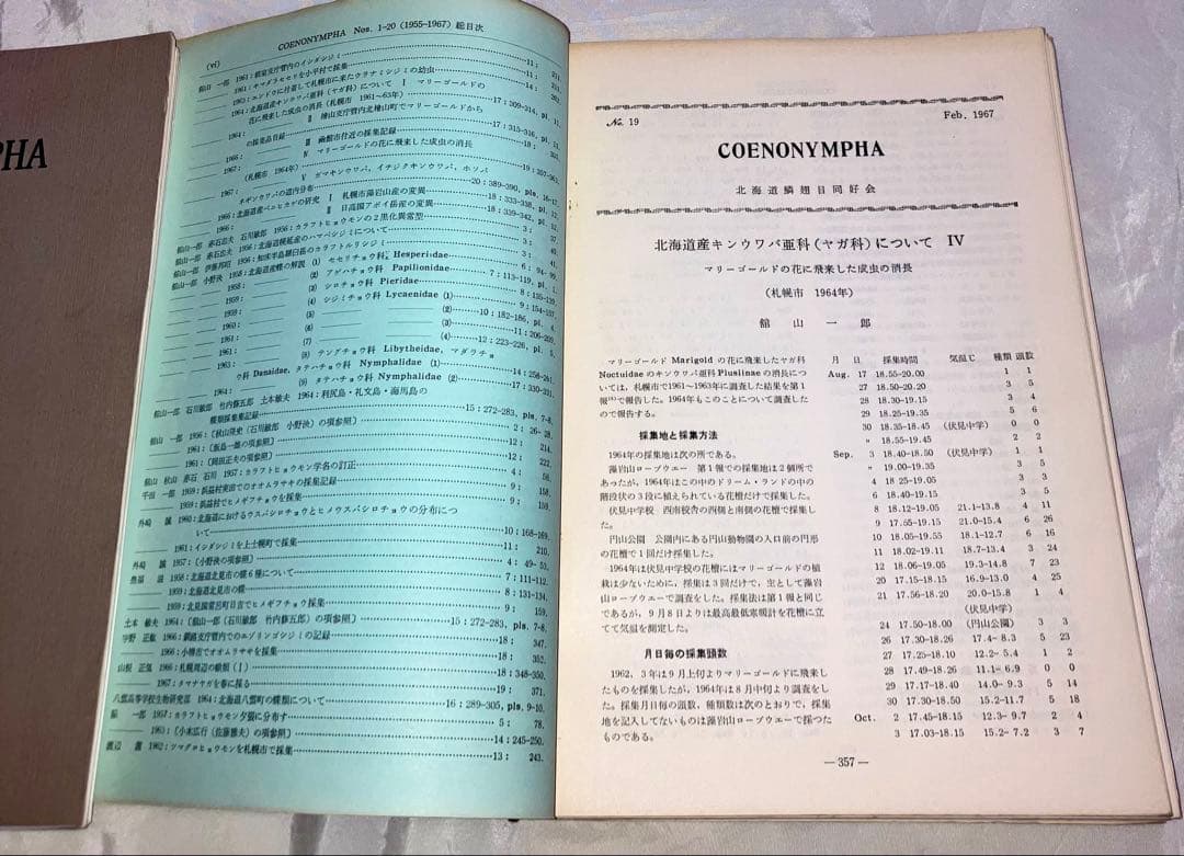 日本鱗翅目同好会 会報1967年～1974年ファイリング 研究者用 調査資料