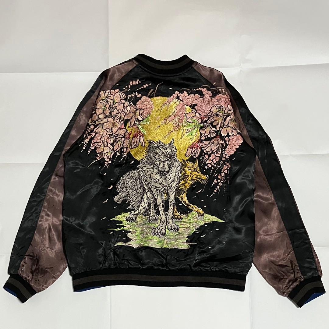 【希少】satori　サトリ　スカジャン　リバーシブル　レーヨン　狼　熊　刺繍