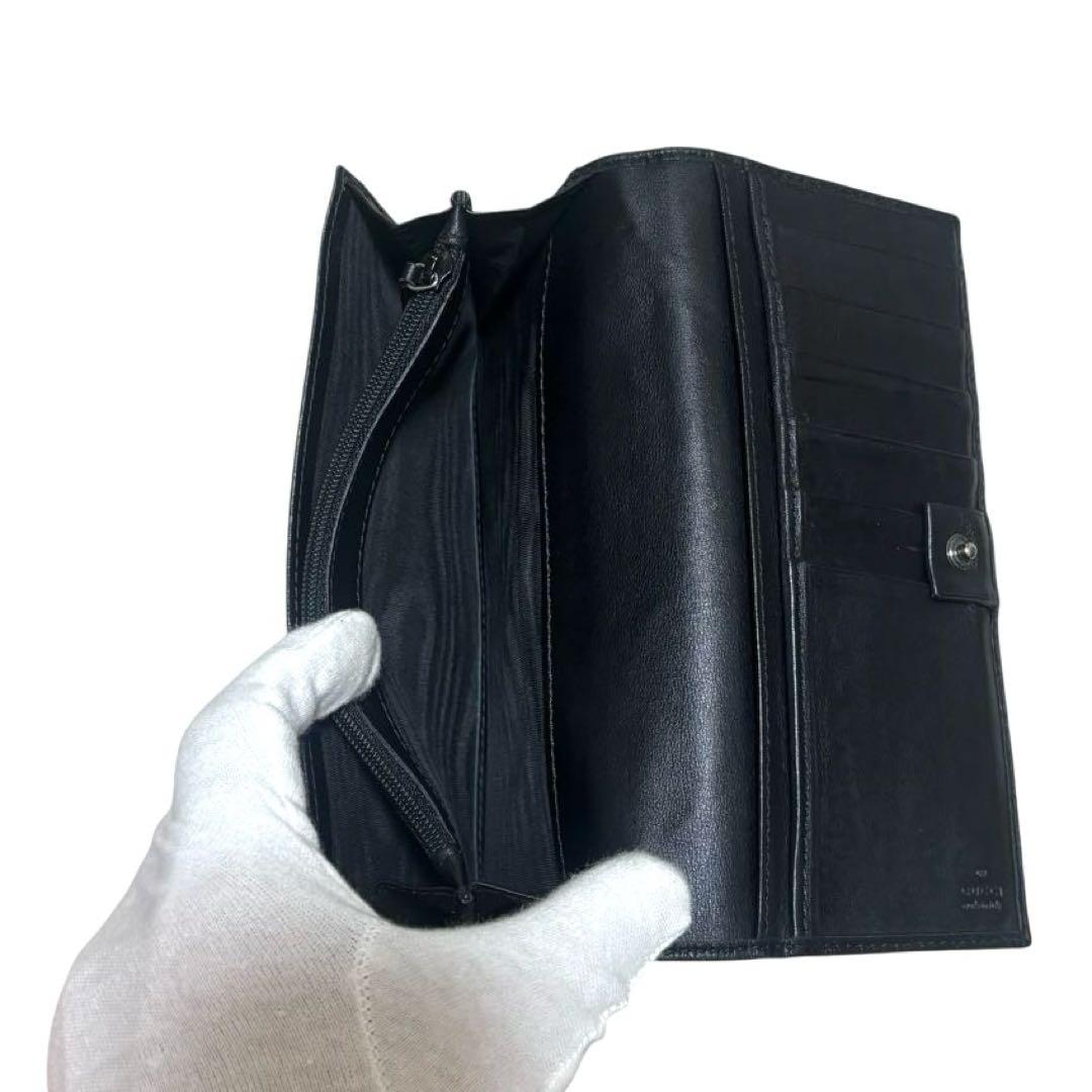 グッチ　長財布　GGシマ　レザー　ブラック　インターロッキング　ロゴプレート