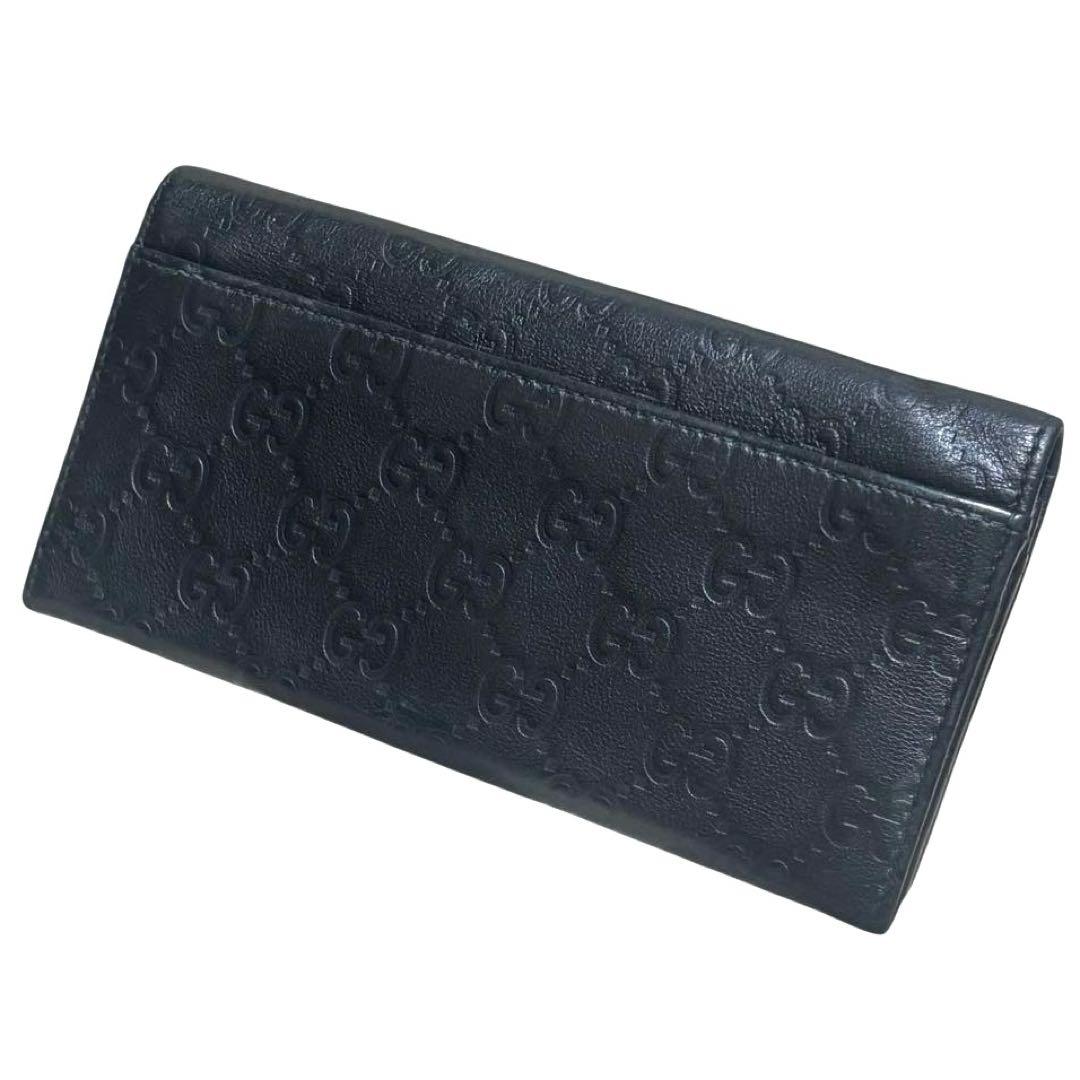 グッチ　長財布　GGシマ　レザー　ブラック　インターロッキング　ロゴプレート