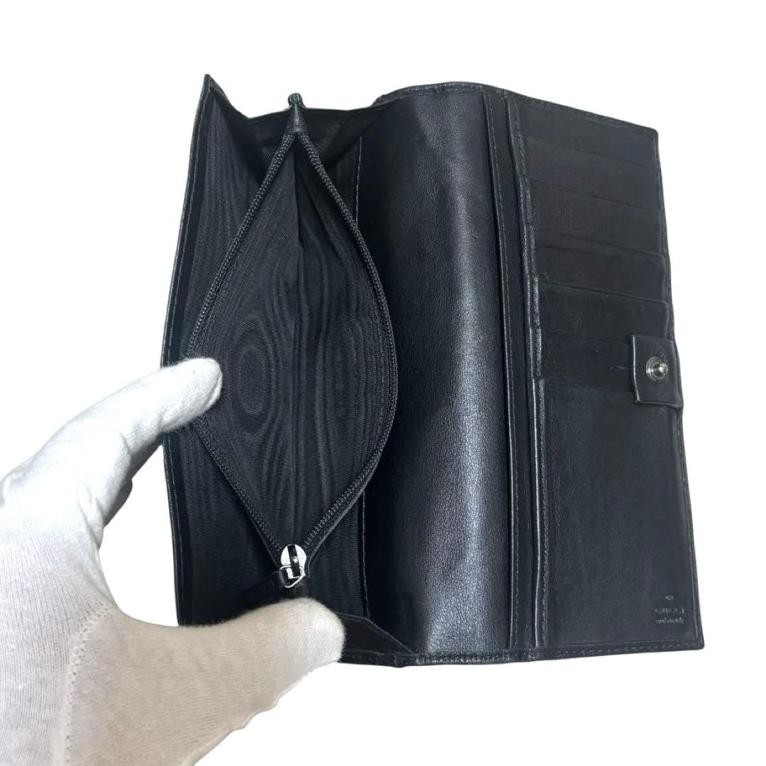 グッチ　長財布　GGシマ　レザー　ブラック　インターロッキング　ロゴプレート