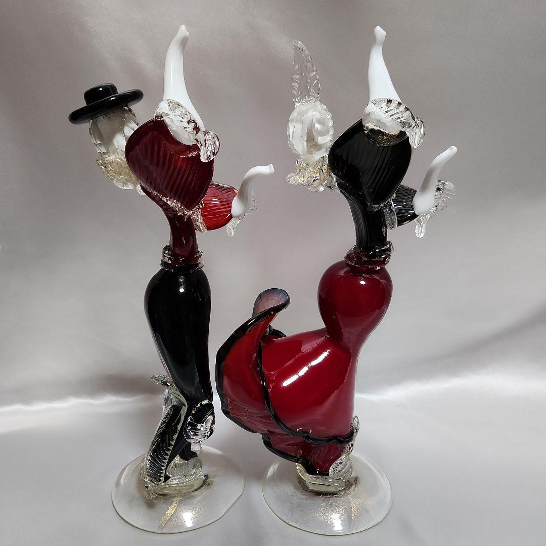 ま*ん様 ベネチアンガラス ペアドール ムラーノガラス ダンス イタリア 金彩