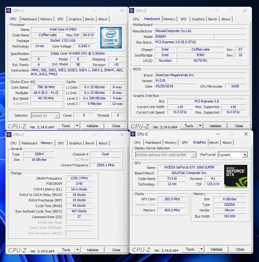 ゲーミングPC i5-9400 GTX1660Super IIYAMA