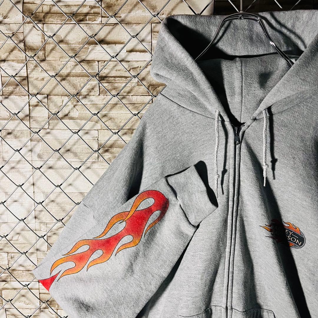 【00sビンテージ】ハーレーダビッドソン　袖ファイヤー　フルジップ　パーカー