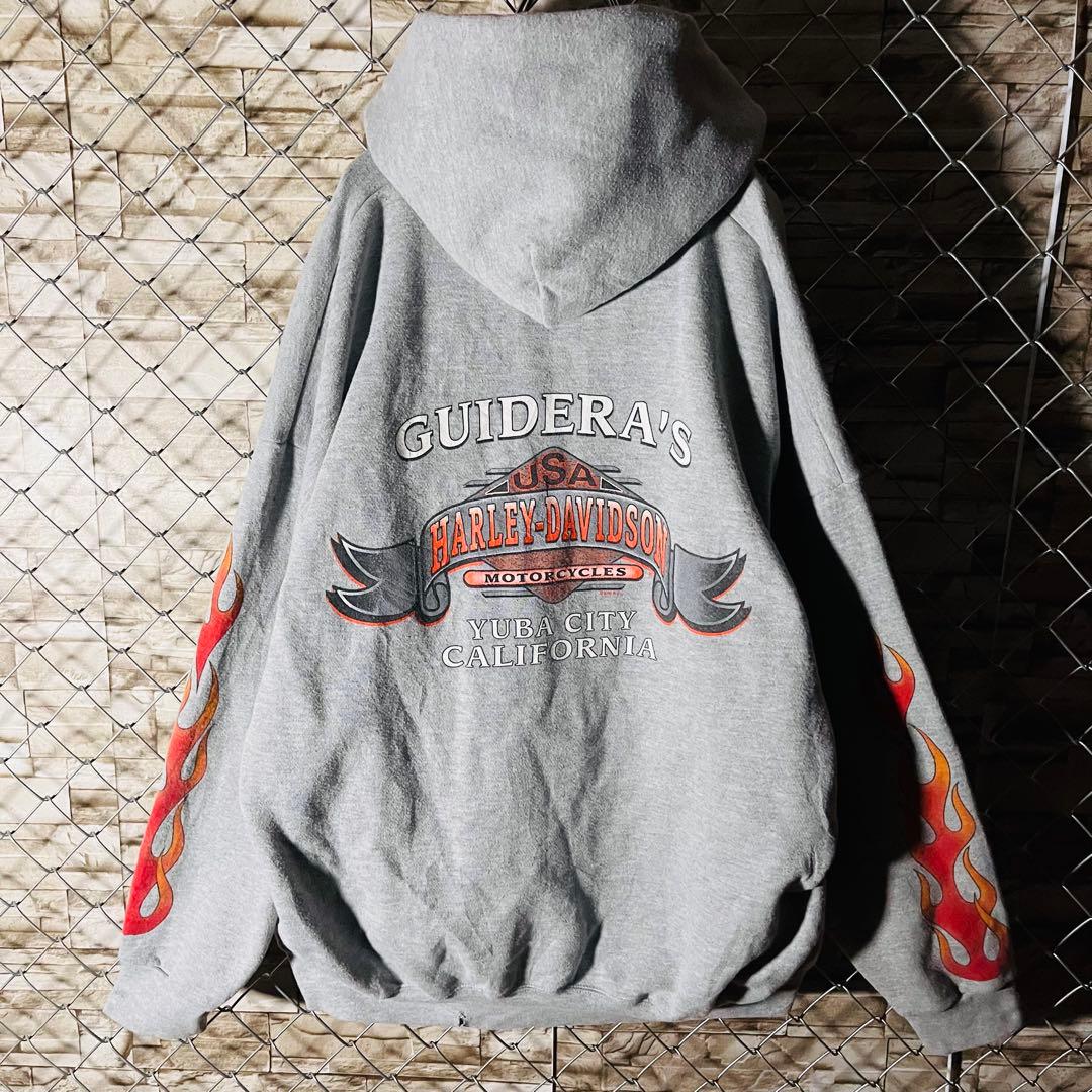 【00sビンテージ】ハーレーダビッドソン　袖ファイヤー　フルジップ　パーカー