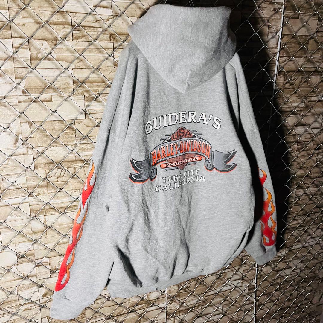 【00sビンテージ】ハーレーダビッドソン　袖ファイヤー　フルジップ　パーカー