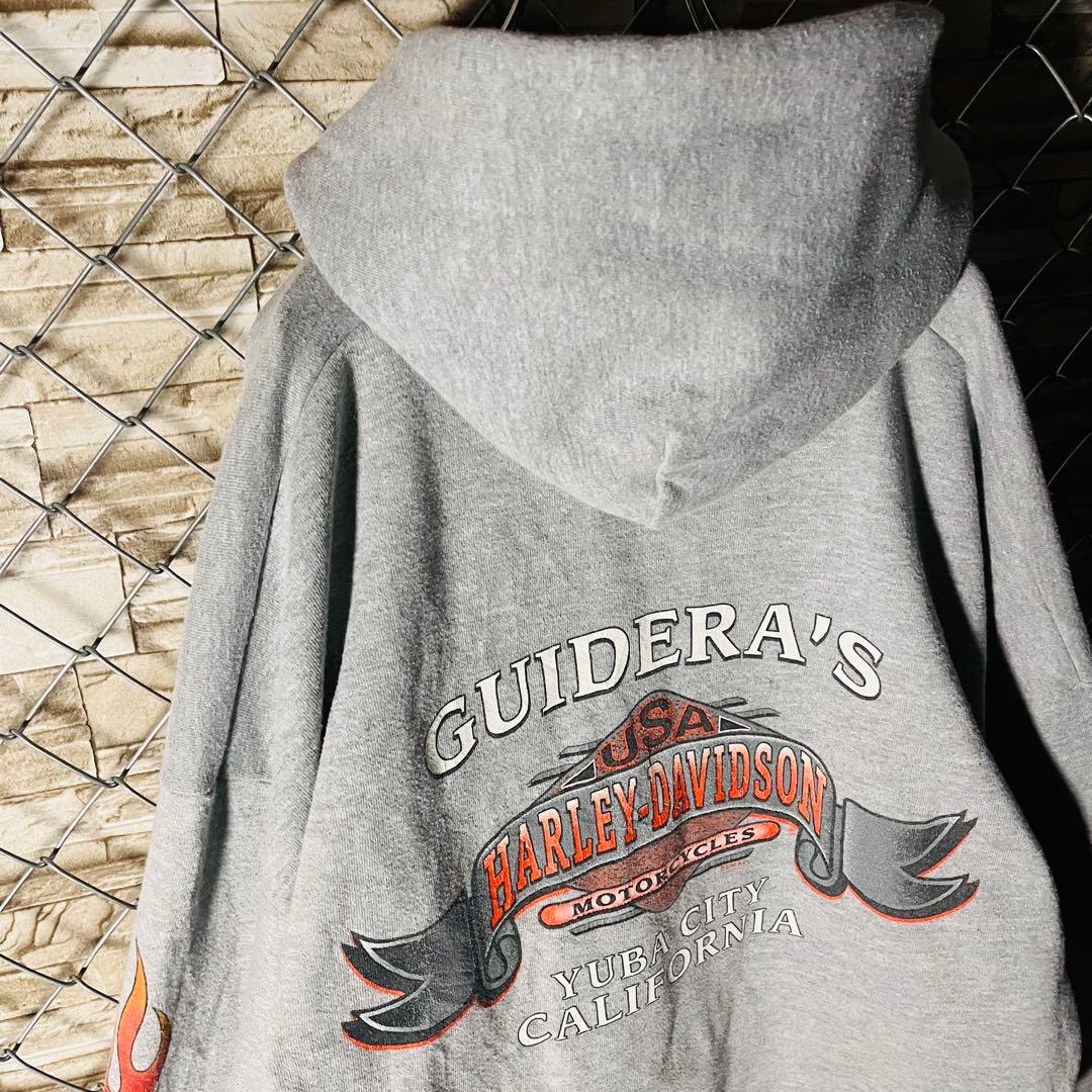 【00sビンテージ】ハーレーダビッドソン　袖ファイヤー　フルジップ　パーカー