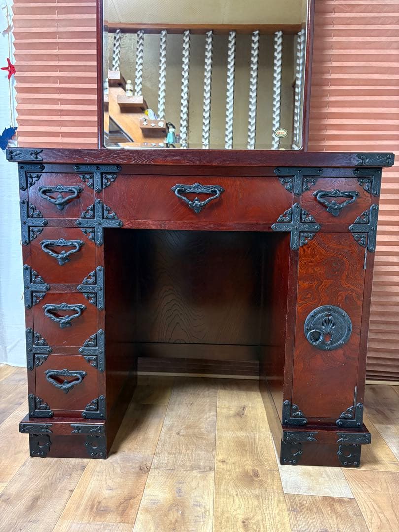 遠野民芸　欅　漆塗　南部鉄　鏡台　ドレッサー　検）岩谷堂　和家具