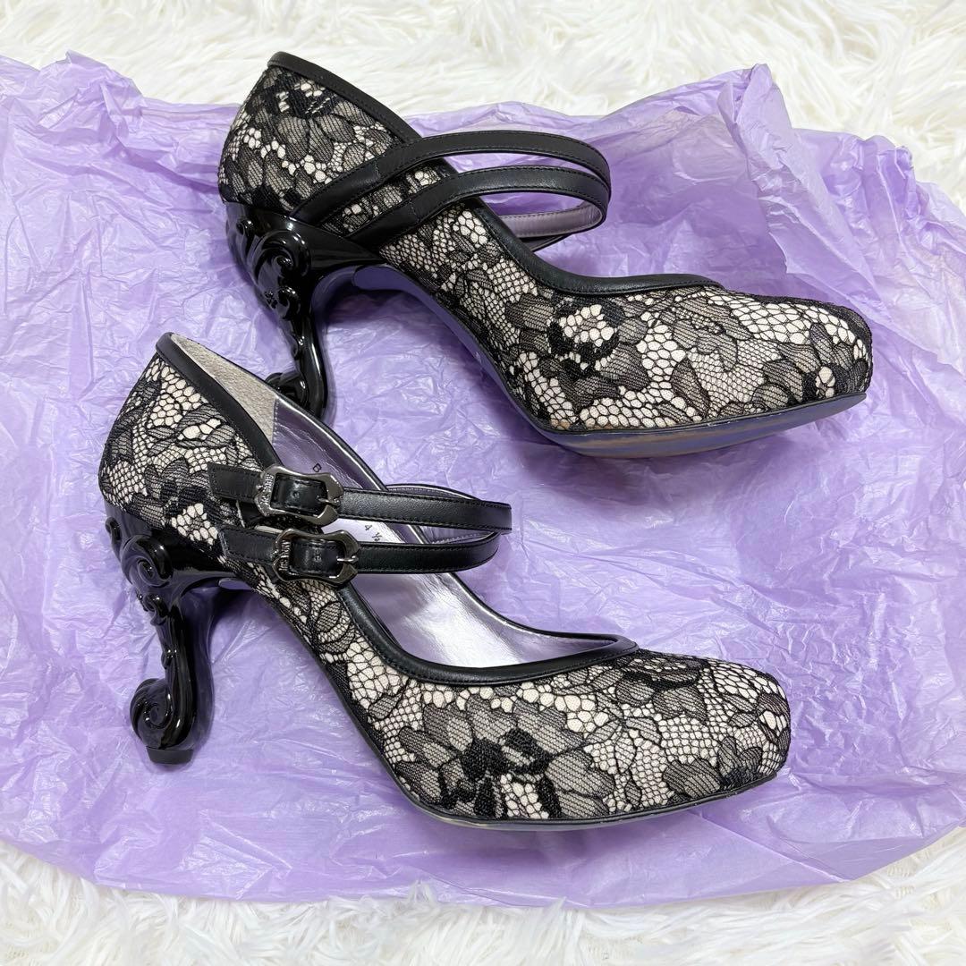 希少品　ANNA SUI 猫足ヒール　レース　パンプス　黒　24.5