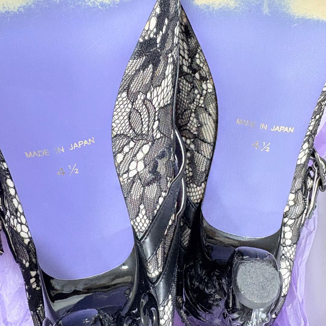 希少品　ANNA SUI 猫足ヒール　レース　パンプス　黒　24.5