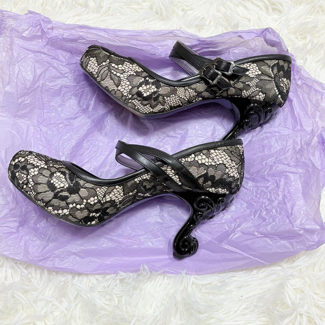 希少品　ANNA SUI 猫足ヒール　レース　パンプス　黒　24.5