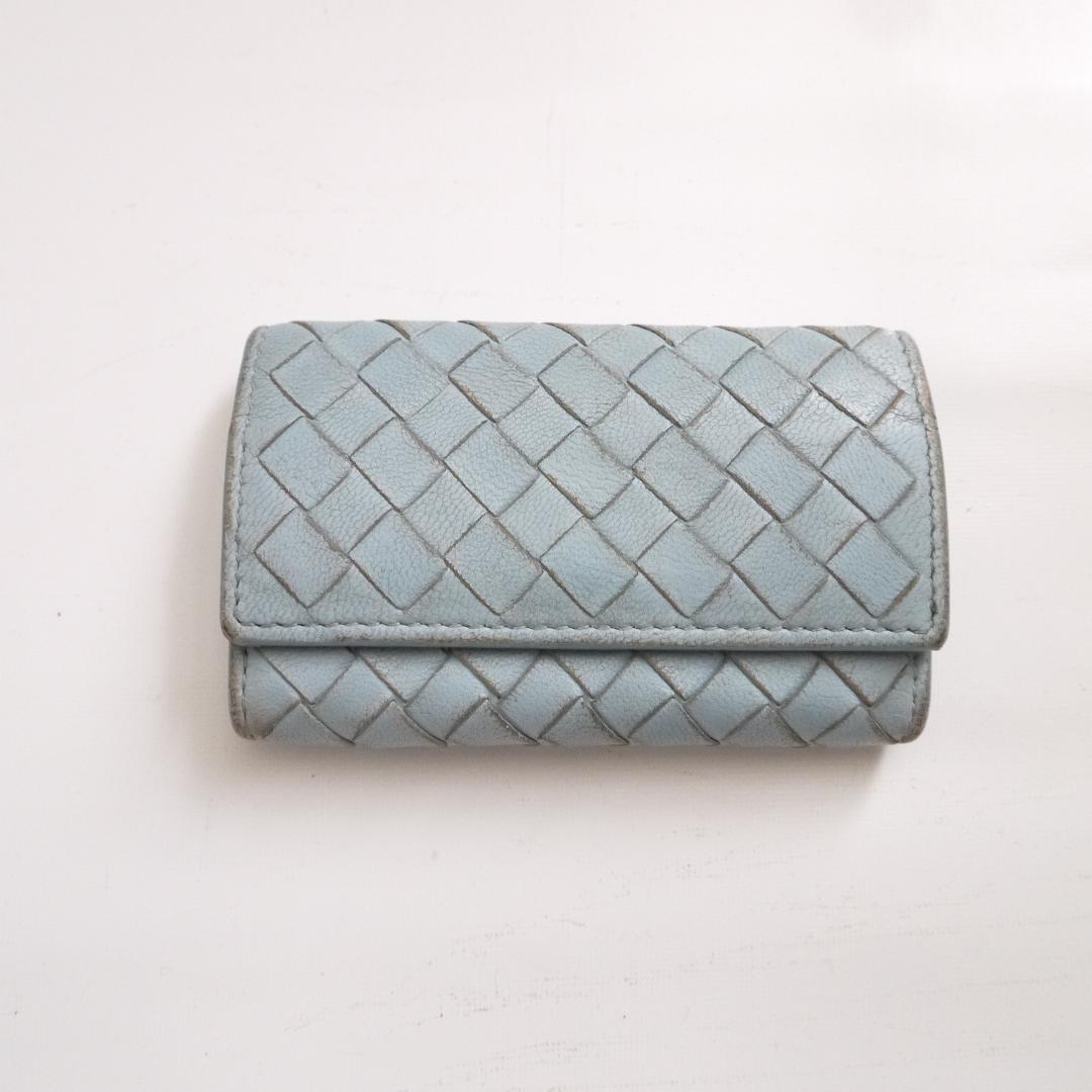 ボッテガヴェネタ　イントレチャート レザー　ケース　小銭入れ　スカイブルー