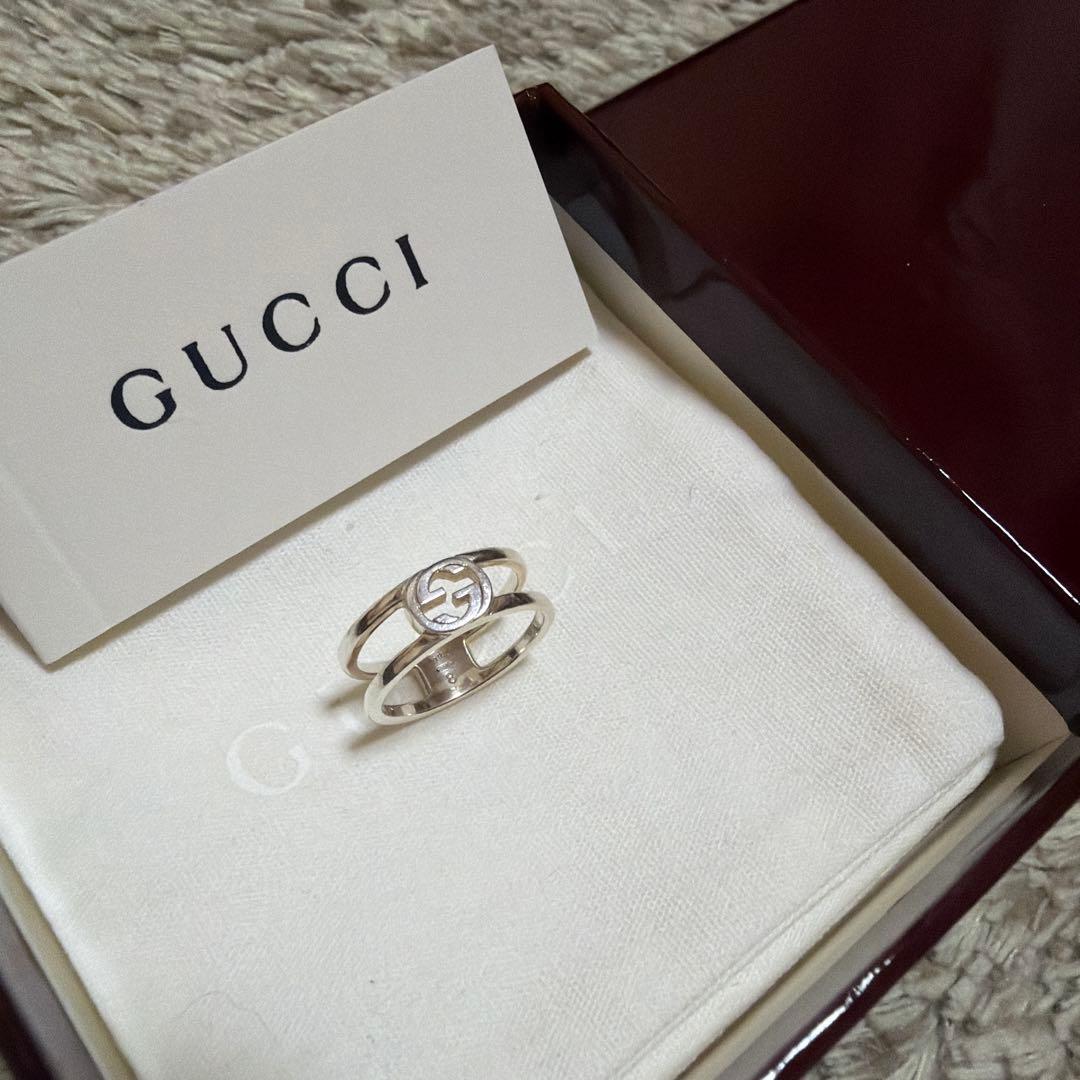 美品　グッチ インターロッキング　ワイドリング　8号　GUCCI シルバー