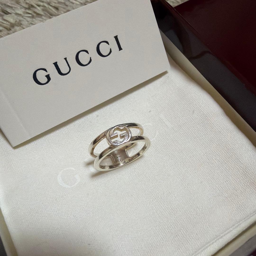 美品　グッチ インターロッキング　ワイドリング　8号　GUCCI シルバー