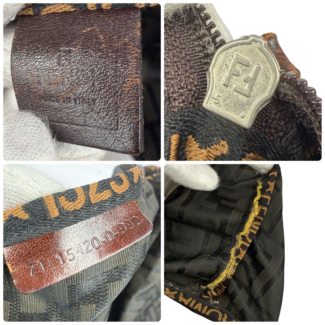 【大容量】FENDI ズッカ柄 折り畳み可能 ハンドバッグ キャンバス カーキ