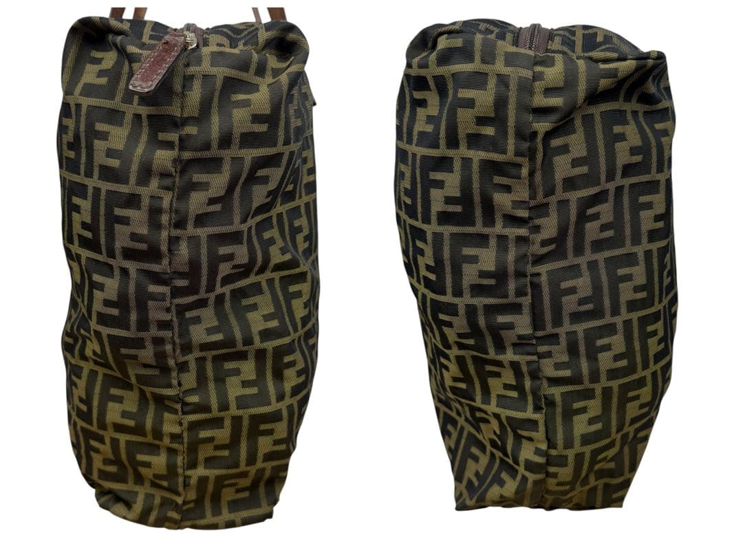 【大容量】FENDI ズッカ柄 折り畳み可能 ハンドバッグ キャンバス カーキ