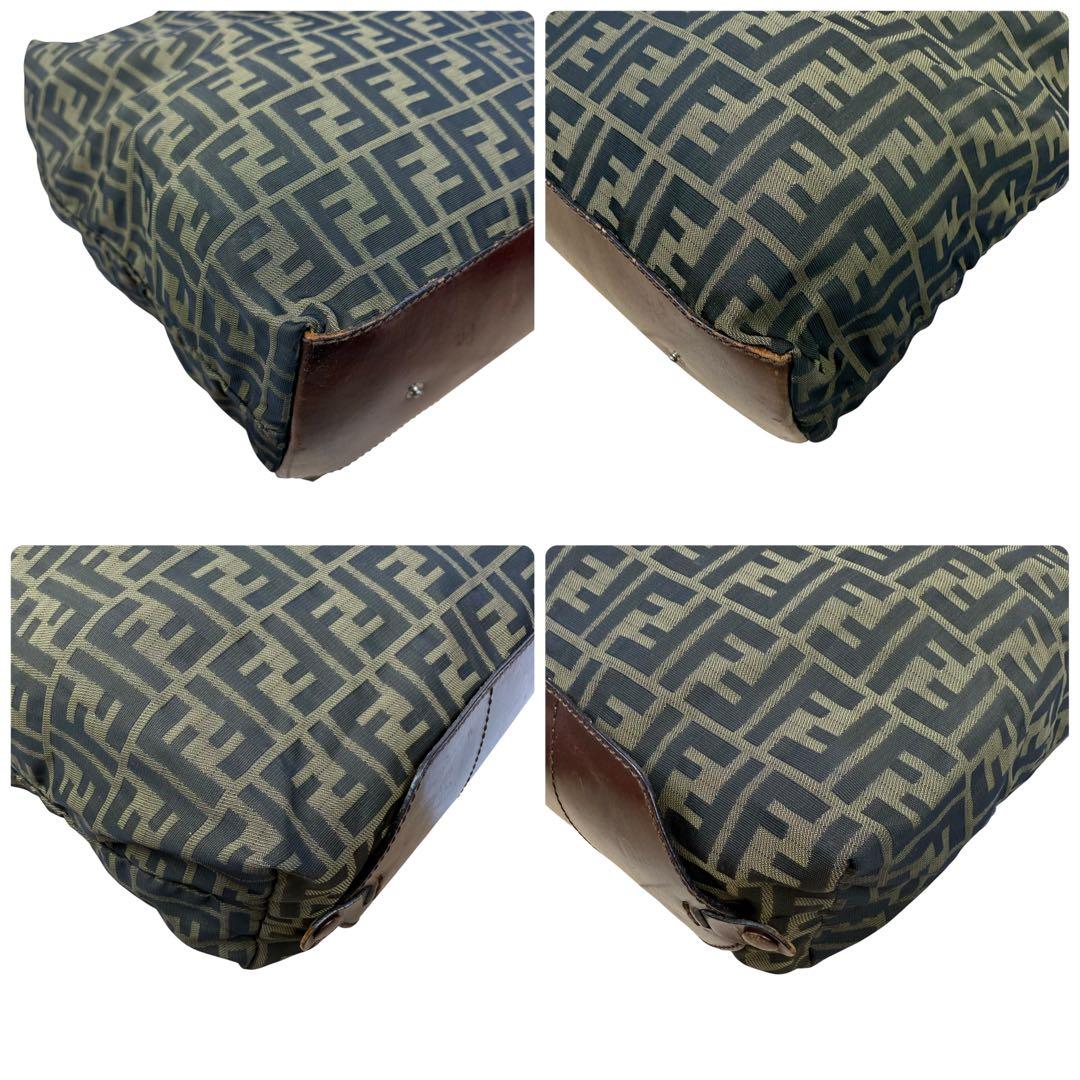 【大容量】FENDI ズッカ柄 折り畳み可能 ハンドバッグ キャンバス カーキ