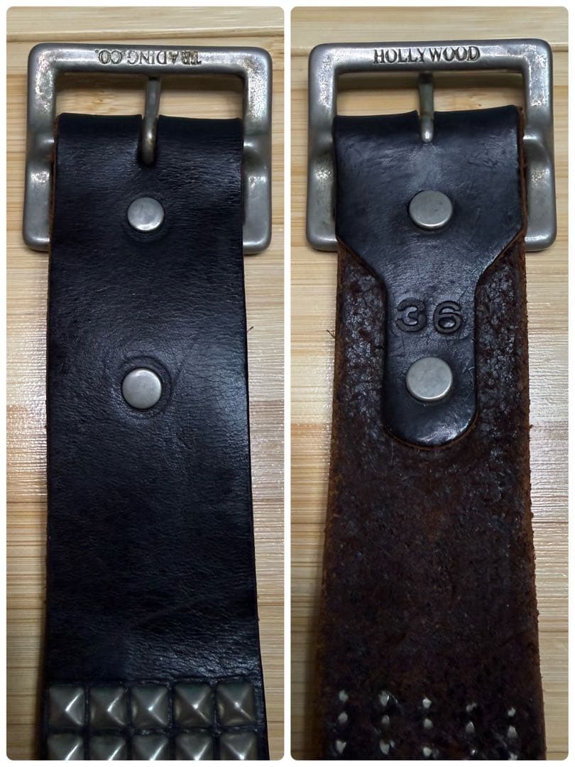 ⭐️HTC⭐️ピラミッド5連シルバースタッズ⭐️ブラック(茶芯)レザー⭐️36インチ