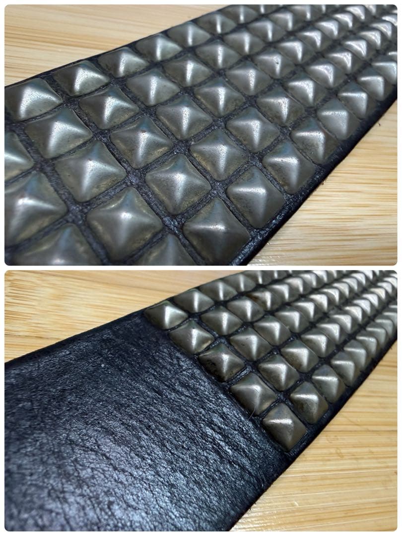 ⭐️HTC⭐️ピラミッド5連シルバースタッズ⭐️ブラック(茶芯)レザー⭐️36インチ