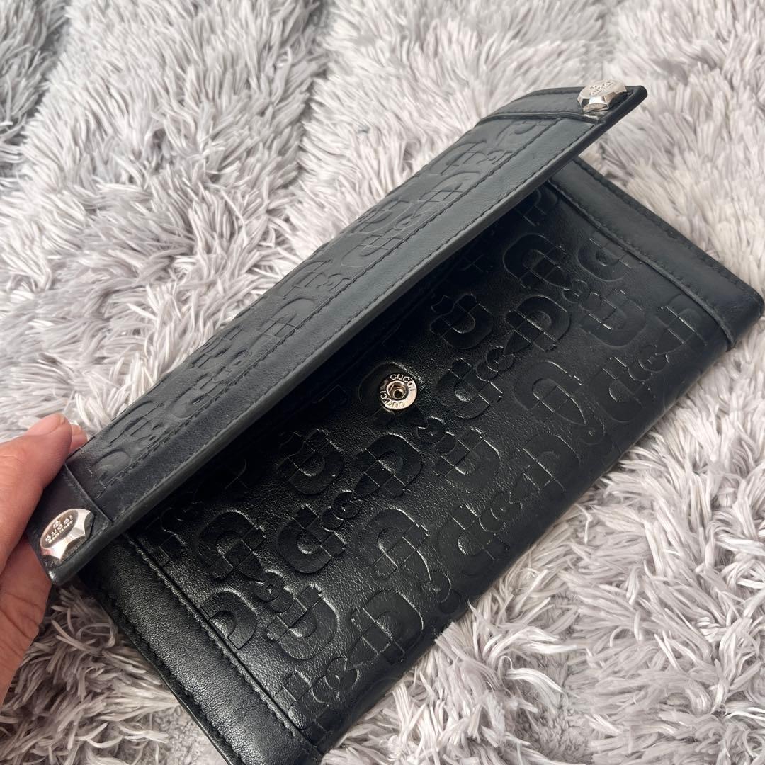美品✨GUCCI ホースビット型押し　レザー　ロゴ金具　ブラック　長財布