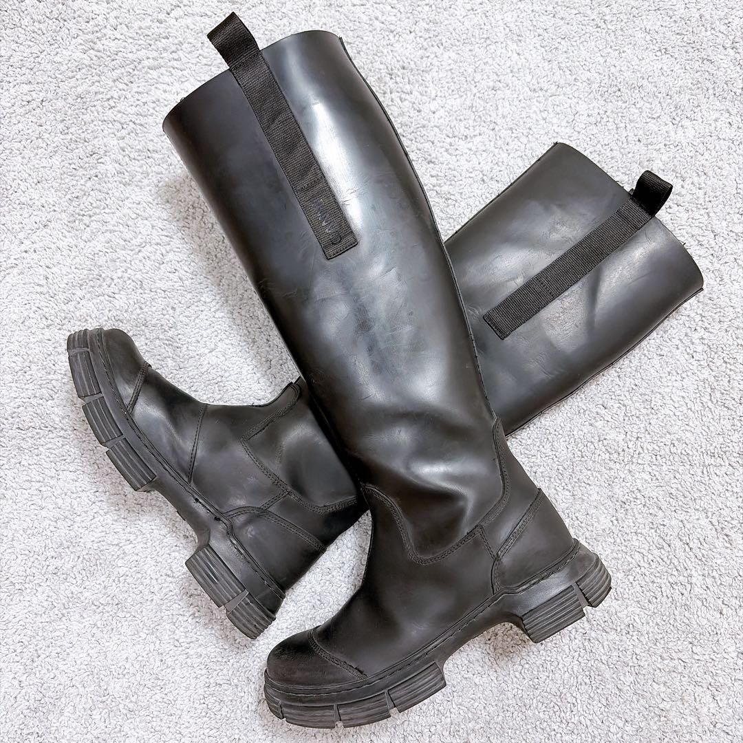 GANNI ガニー 25cm(38) リサイクルラバーロングブーツ ブラック