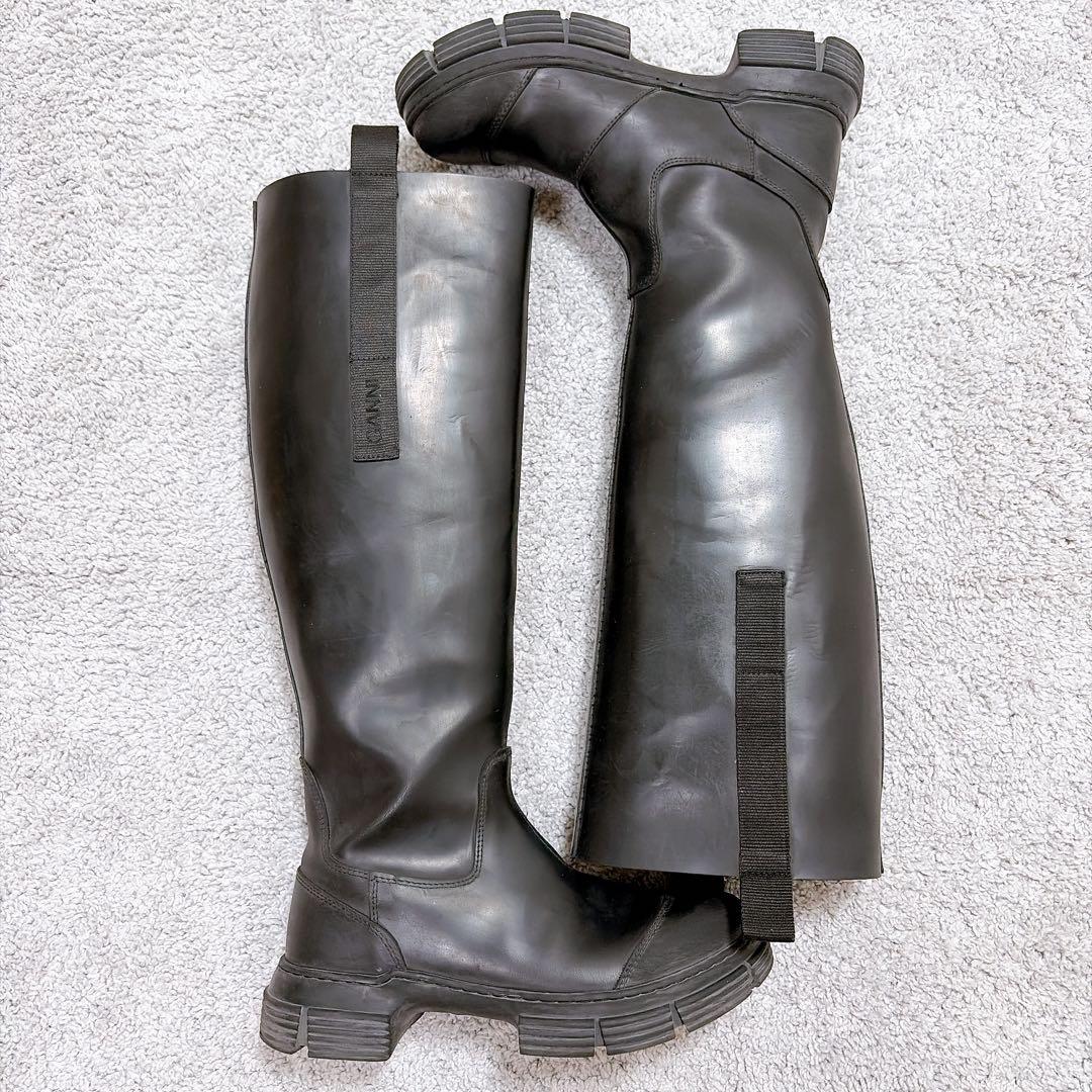 GANNI ガニー 25cm(38) リサイクルラバーロングブーツ ブラック