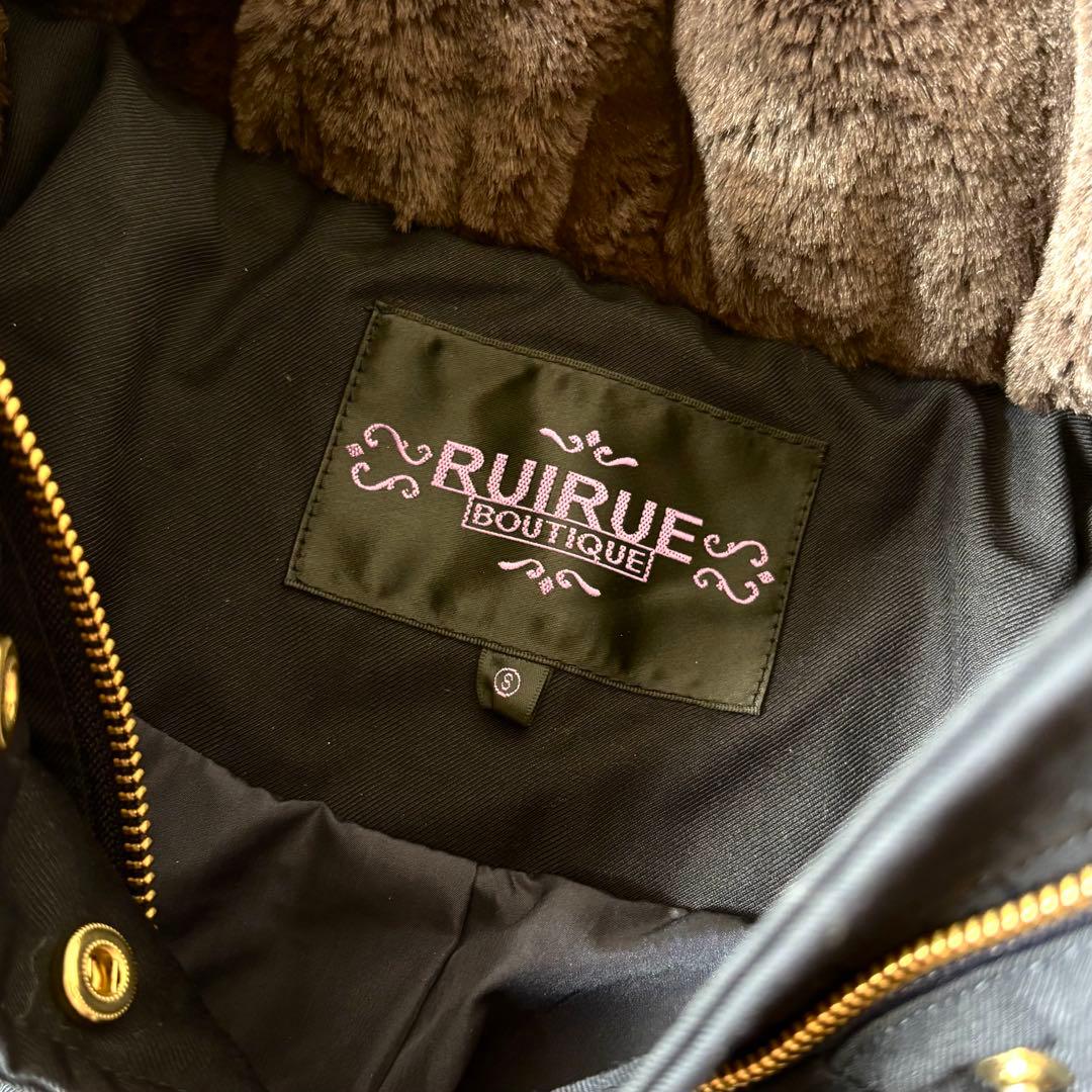 美品　ルイルエブティック ラクーンファー付ロングダウン　ネイビー　金ボタン