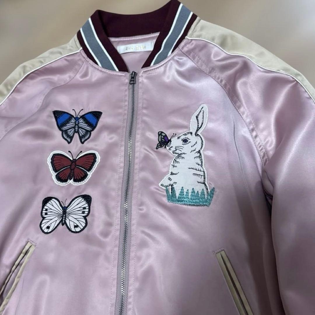 ‪*お様 didizizi 刺繍 スカジャン　うさぎ　チョウ　ピンク　ジャンバー