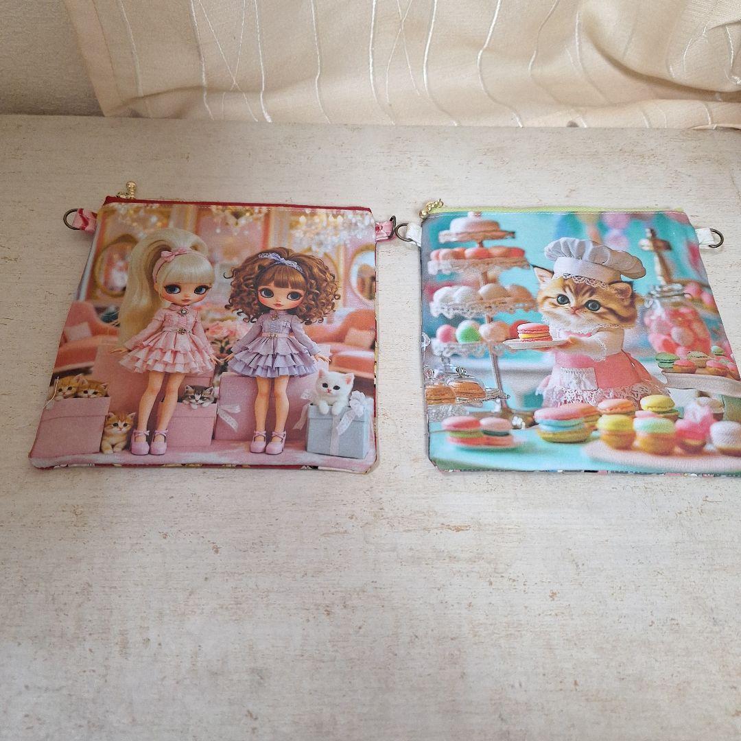 激レアパネル生地　ハンドメイド　フラットポーチDカン付き