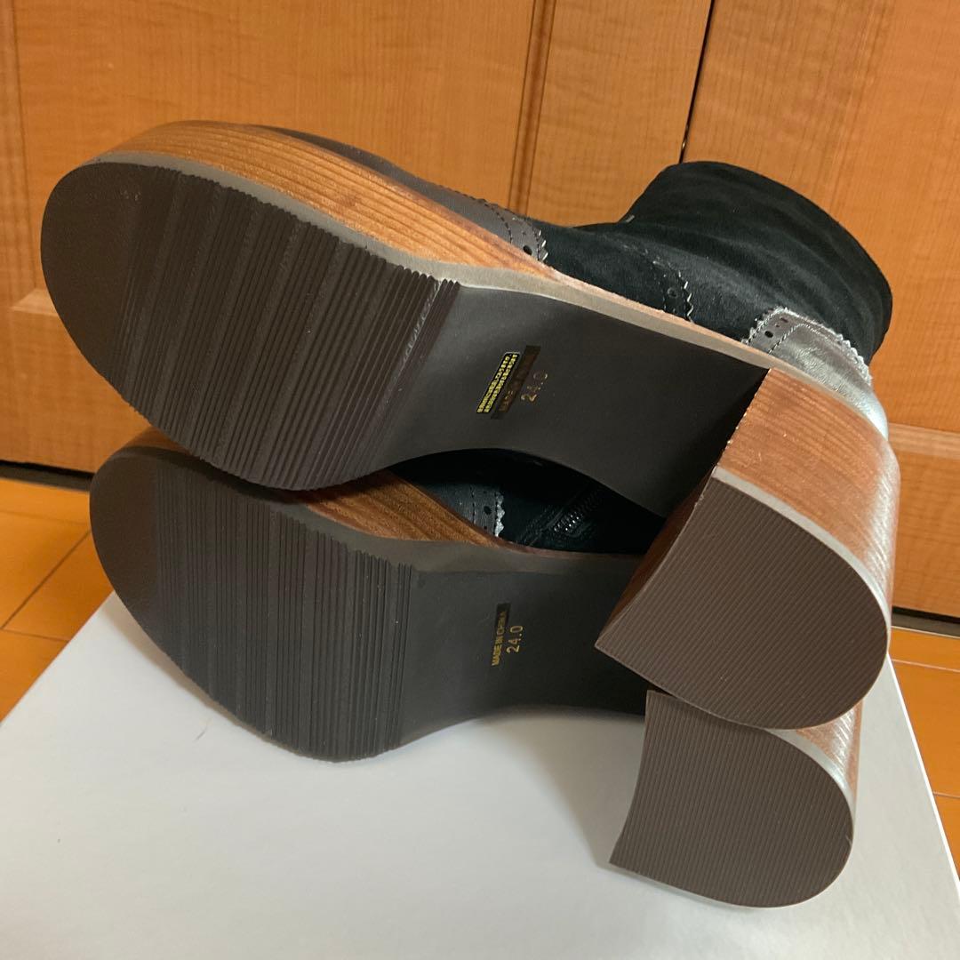 新品未使用 あしながおじさん 黒 スエード ブローグデザイン ブーツ